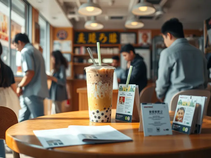 奶茶店开业后顾客使用物料场景